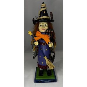 🦇14" Vintage Halloween Witch Nutcracker Bats Witch Broom Christmas